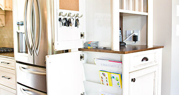 Hidden white board and paper slots organization cabinet