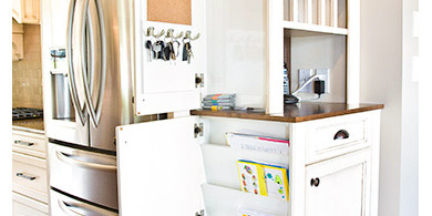 Hidden white board and paper slots organization cabinet